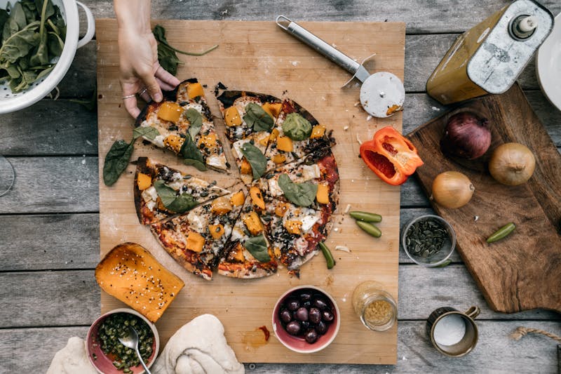 Garden Ranch White pizza with fresh vegetables and creamy ranch base